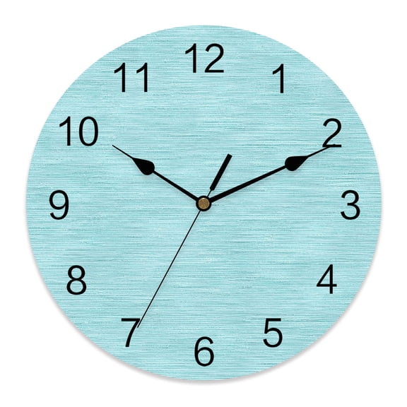 Wall Clock Teal Blue Linen Weave Clocks PVC Silent Non-Ticking Battery Operated Decorative Solid Color Texture Round Clock for Home Living Room Kitchen Bedroom Office School Wall Decor 10 Inch