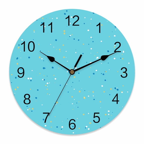 Wall Clock Teal Blue Polka Dots Clocks PVC Silent Non-Ticking Battery Operated Decorative Boho Speckled Pattern Round Clock for Home Living Room Kitchen Bedroom Office School Wall Decor 12 Inch