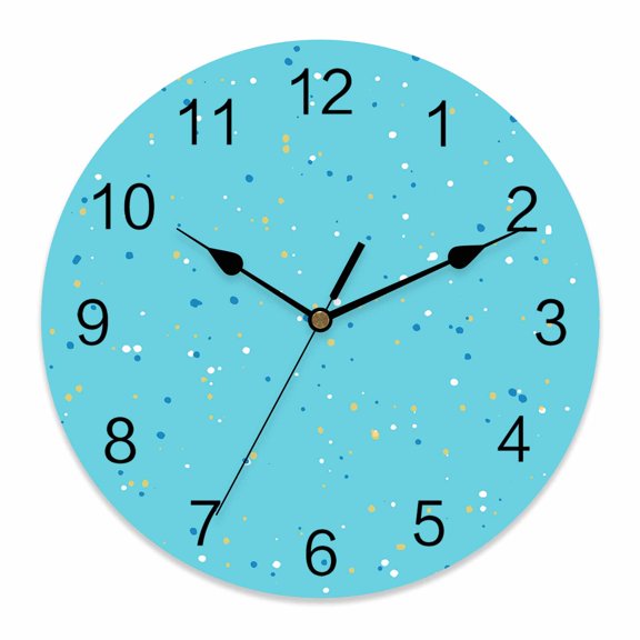 Wall Clock Teal Blue Polka Dots Clocks PVC Silent Non-Ticking Battery Operated Decorative Boho Speckled Pattern Round Clock for Home Living Room Kitchen Bedroom Office School Wall Decor 10 Inch