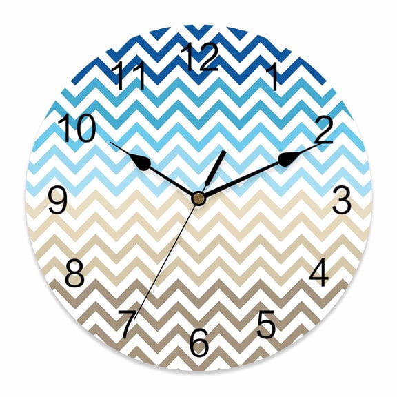 Wall Clock Teal Blue Striped Clocks PVC Silent Non-Ticking Battery Operated Decorative Ombre V Shaped Stripes Round Clock for Home Living Room Kitchen Bedroom Office School Wall Decor 10 Inch