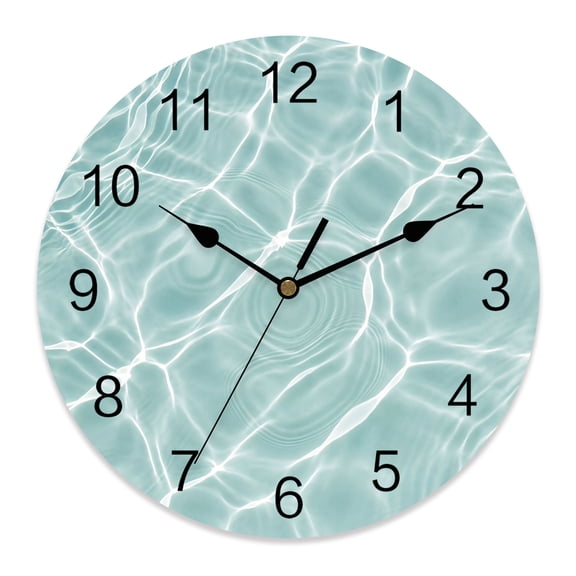 Wall Clock Teal Blue Water Ripples Clocks PVC Silent Non-Ticking Battery Operated Decorative Summer Pool Clear Water Round Clock for Home Living Room Kitchen Bedroom Office School Wall Decor 14 Inch