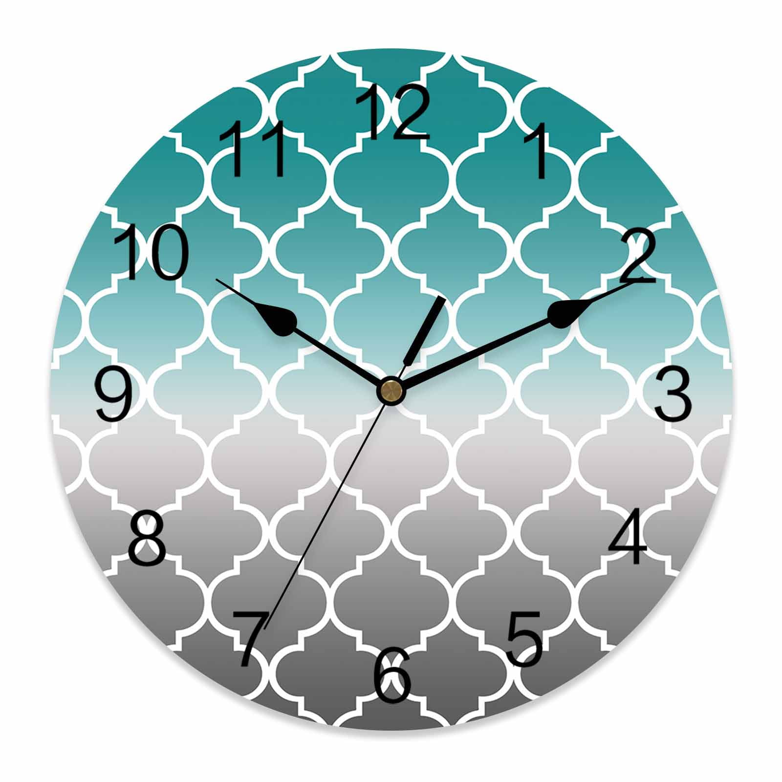 Wall Clock Teal Green and Gray Ombre Gradient Clocks PVC Silent Non ...