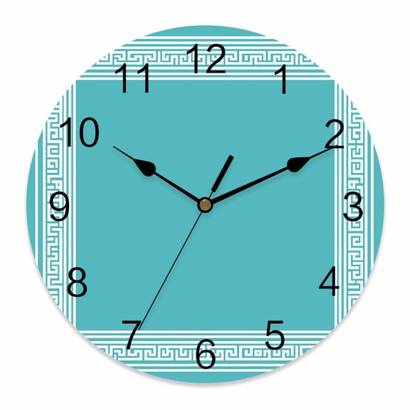 Wall Clock Teal Key Pattern Clocks PVC Silent Non-Ticking Battery Operated Decorative Geometric Art Round Clock for Home Living Room Kitchen Bedroom Office School Wall Decor 14 Inch