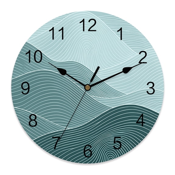 Wall Clock Teal Mountain Ridges Clocks PVC Silent Non-Ticking Battery Operated Decorative Topographic Lines Peaks Round Clock for Home Living Room Kitchen Bedroom Office School Wall Decor 10 Inch