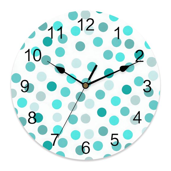 Wall Clock Teal Polka Dots Clocks PVC Silent Non-Ticking Battery Operated Decorative Vibrant Modern Circles Round Clock for Home Living Room Kitchen Bedroom Office School Wall Decor 12 Inch