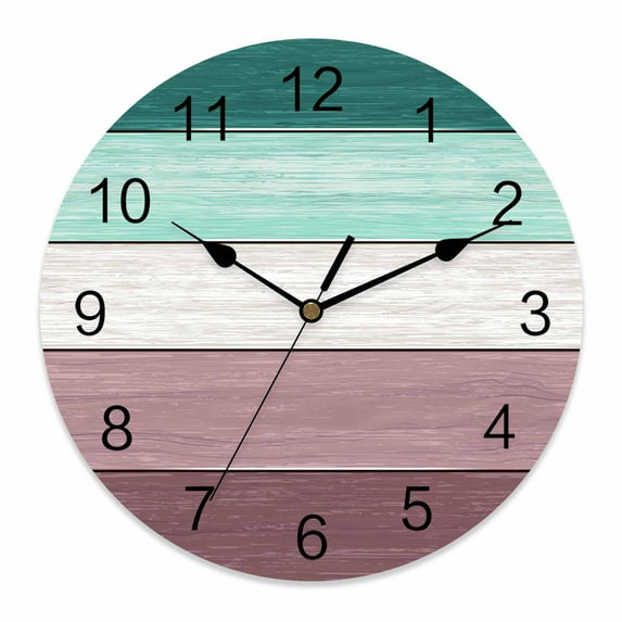 Wall Clock Teal Purple Wood Grain Clocks PVC Silent Non-Ticking Battery Operated Decorative Rustic Retro Wooden Plank Round Clock for Home Living Room Kitchen Bedroom Office Wall Decor 14 Inch