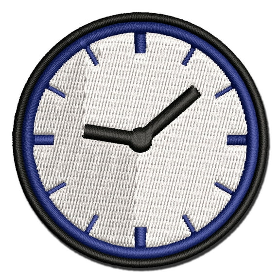 Wall Clock Time Applique Multi-Color Embroidered Iron-On Patch - 2.0 Inch Mini