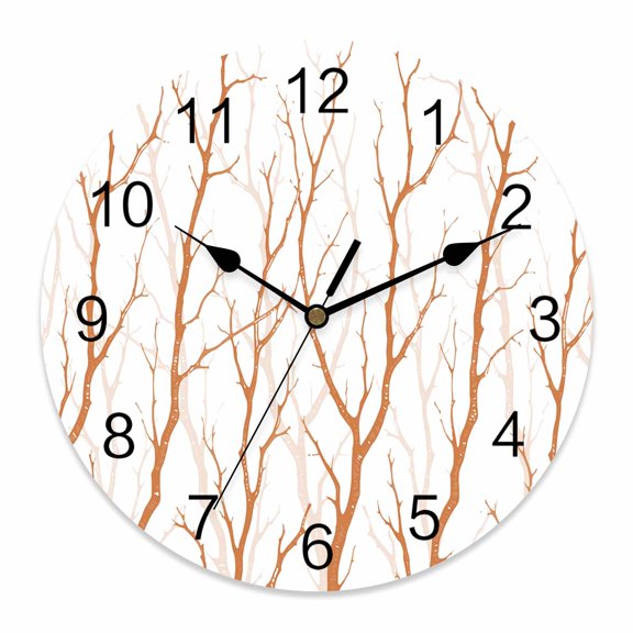 Wall Clock Tree Branches Clocks PVC Silent Non-Ticking Battery Operated Decorative Orange Bare Leaves Round Clock for Home Living Room Kitchen Bedroom Office School Wall Decor 10 Inch