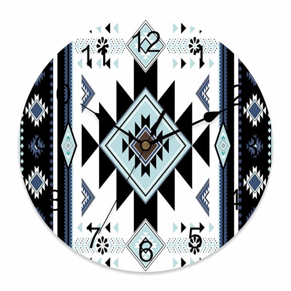 Wall Clock Tribal Geometric Clocks PVC Silent Non-Ticking Battery Operated Decorative Aztec American Southwestern Round Clock for Home Living Room Kitchen Bedroom Office School Wall Decor 10 Inch