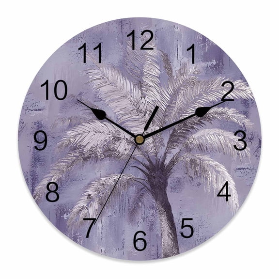Wall Clock Tropical Palm Tree Clocks PVC Silent Non-Ticking Battery Operated Purple Graffiti Coastal Island Round Clock for Home Living Room Kitchen Bedroom Office School Wall Decor 12 Inch