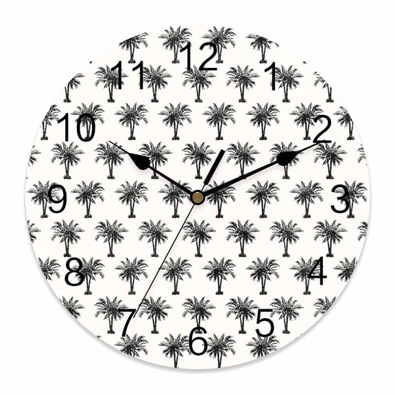 Wall Clock Tropical Palm Trees Clocks PVC Silent Non-Ticking Battery Operated Decorative Vintage Black Round Clock for Home Living Room Kitchen Bedroom Office School Wall Decor 10 Inch