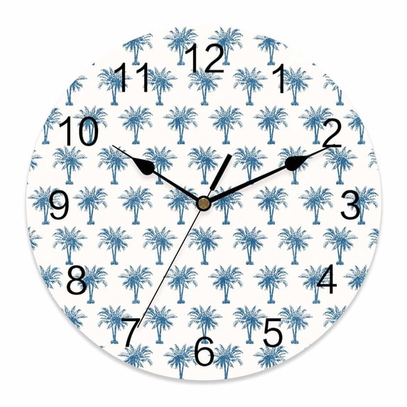 Wall Clock Tropical Palm Trees Clocks PVC Silent Non-Ticking Battery Operated Decorative Vintage Blue Round Clock for Home Living Room Kitchen Bedroom Office School Wall Decor 10 Inch