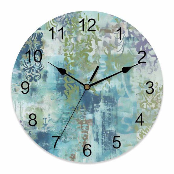 Wall Clock Turquoise Boho Clocks PVC Silent Non-Ticking Battery Operated Decorative Abstract Bohemian Ethnic Texture Round Clock for Home Living Room Kitchen Bedroom Office School Wall Decor 10 Inch