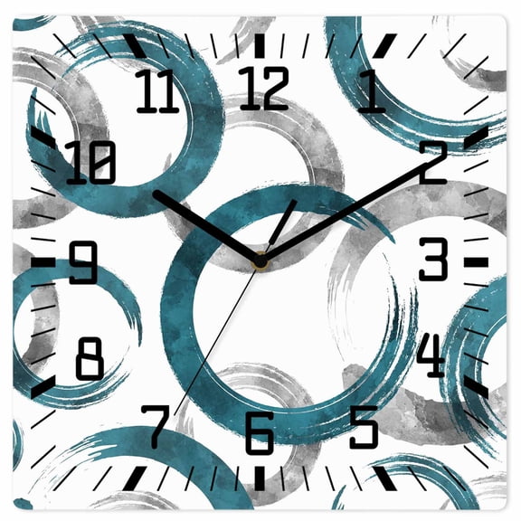 Wall Clock Turquoise Circles Operated Square Clocks Wooden Silent Non-Ticking Wallclock 12 Inch Geometric Abstract Twisted Lines Wood Wall Clock for Living Room Bedroom Office Shool Home Decor