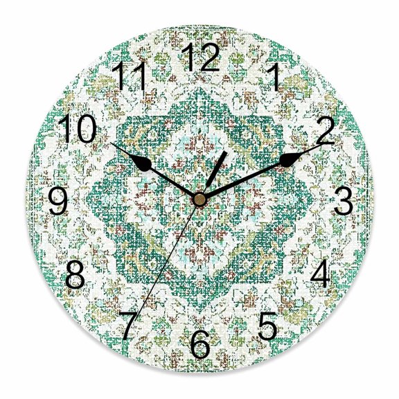 Wall Clock Turquoise Medieval Flowers Clocks PVC Silent Non-Ticking Battery Operated Retro Bohemian Pattern Round Clock for Home Living Room Kitchen Bedroom Office School Wall Decor 10 Inch