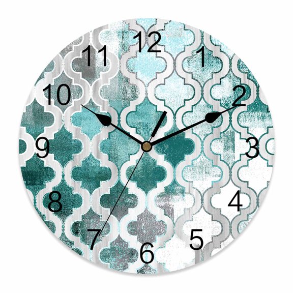 Wall Clock Turquoise Morocco Pattern Clocks PVC Silent Non-Ticking Battery Operated Decorative Abstract Graffiti Art Round Clock for Home Living Room Kitchen Bedroom Office School Wall Decor 10 Inch