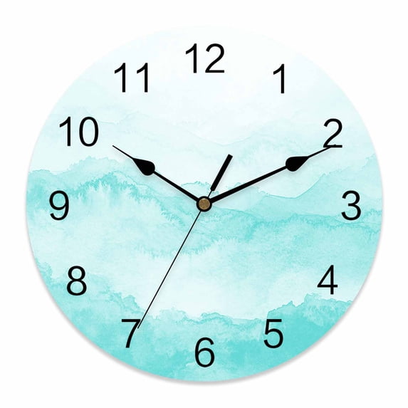 Wall Clock Turquoise Mountain Clocks PVC Silent Non-Ticking Battery Operated Decorative Ombre Abstract Natural Round Clock for Home Living Room Kitchen Bedroom Office School Wall Decor 14 Inch