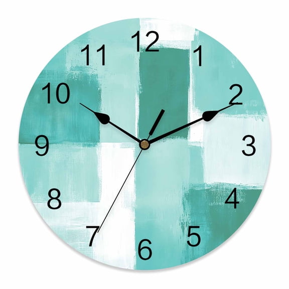 Wall Clock Turquoise Paint Clocks PVC Silent Non-Ticking Battery Operated Decorative Gradient Graffiti Modern Abstract Round Clock for Home Living Room Kitchen Bedroom Office Wall Decor 10 Inch