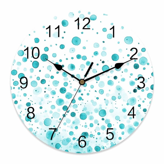 Wall Clock Turquoise Polka Dot Clocks PVC Silent Non-Ticking Battery Operated Decorative Modern Art Round Clock for Home Living Room Kitchen Bedroom Office School Wall Decor 10 Inch