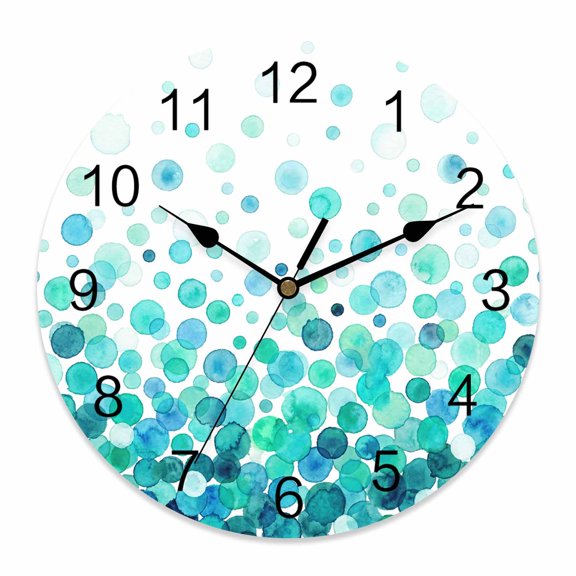 Wall Clock Turquoise Polka Dots Clocks PVC Silent Non-Ticking Battery Operated Decorative Watercolor Abstract Art Round Clock for Home Living Room Kitchen Bedroom Office School Wall Decor 10 Inch