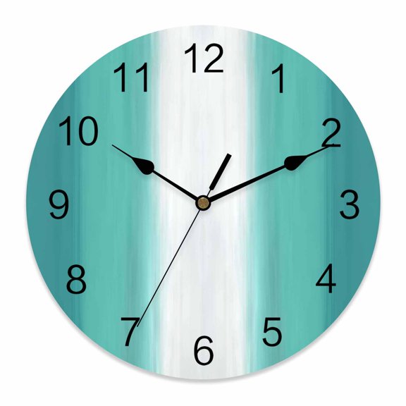 Wall Clock Turquoise Stripes Clocks PVC Silent Non-Ticking Battery Operated Decorative Beach Ombre Vertical Striped Round Clock for Home Living Room Kitchen Bedroom Office School Wall Decor 10 Inch