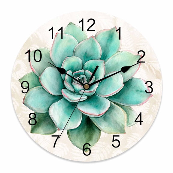 Wall Clock Turquoise Succulent Clocks PVC Silent Non-Ticking Battery Operated Decorative Green Leaves Ferns Plants Round Clock for Home Living Room Kitchen Bedroom Office School Wall Decor 14 Inch