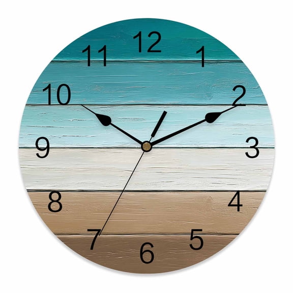 Wall Clock Turquoise Wood Grain Clocks PVC Silent Non-Ticking Battery Operated Decorative Brown Ombre Wooden Round Clock for Home Living Room Kitchen Bedroom Office School Wall Decor 10 Inch