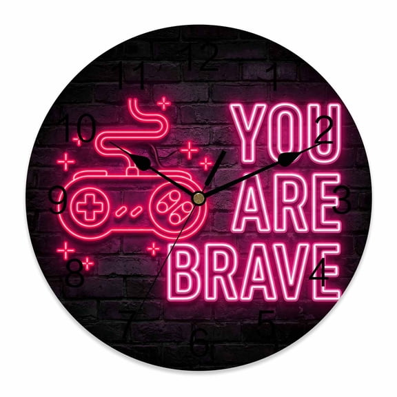 Wall Clock Video Game Clocks PVC Silent Non-Ticking Battery Operated Decorative Pink Shiny Gaming Playing Gamer Round Clock for Home Living Room Kitchen Bedroom Office School Wall Decor 10 Inch