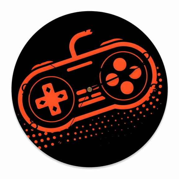 Wall Clock Video Games Controller Clocks PVC Silent Non-Ticking Battery Operated Decorative Black Orange Gaming Console Round Clock for Home Living Room Kitchen Bedroom Office Wall Decor 10 Inch