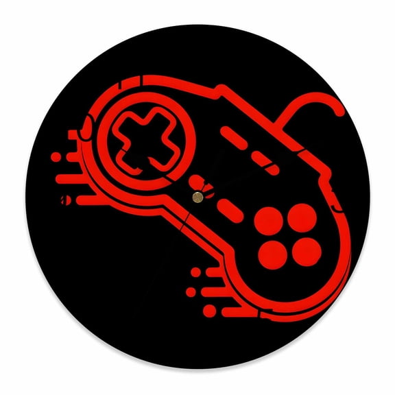 Wall Clock Video Games Controller Clocks PVC Silent Non-Ticking Battery Operated Decorative Black Red Gaming Console Round Clock for Home Living Room Kitchen Bedroom Office School Wall Decor 14 Inch