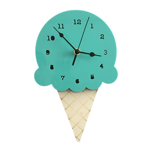 Wall Clock, Wall Decorative Clock, Household, Simple, Ice Cream Shaped, Bedroom Clock Hanging Clock for Kids Wall Home Decor Green