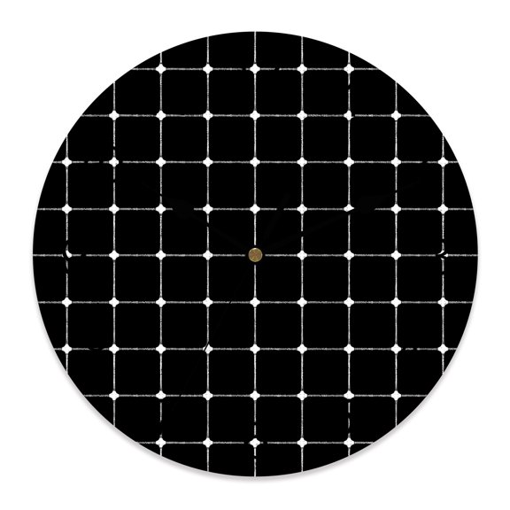 Wall Clock White Dots Grid Lines Clocks PVC Silent Non-Ticking Battery Operated Decorative Intersect Points Black Plaid Round Clock for Home Living Room Kitchen Bedroom Office Wall Decor 10 Inch