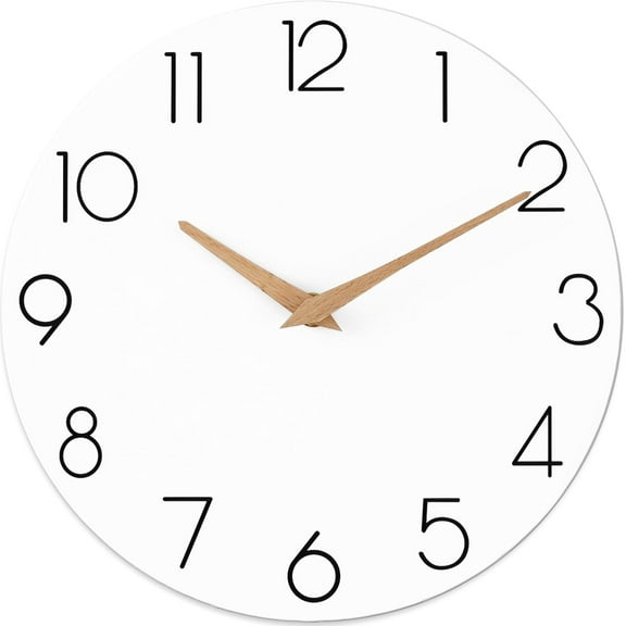Wall Clock, White Silent Non-Ticking, Decorative Battery Operated Wall Clocks for Bedroom, Kitchen, Home, Office, School, Hotel (8 Inch)