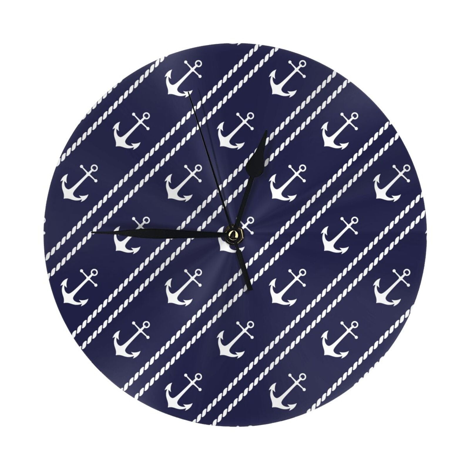Wall Clock, White anchors diagonal cords navyblue Wall Clocks Battery ...
