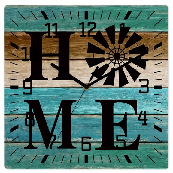 Wall Clock Windmill Home Operated Square Clocks Wooden Silent Non-Ticking Wallclock 10 Inch Teal Farmhouse Wood Grain Wood Wall Clock for Living Room Bedroom Office Shool Home Decor