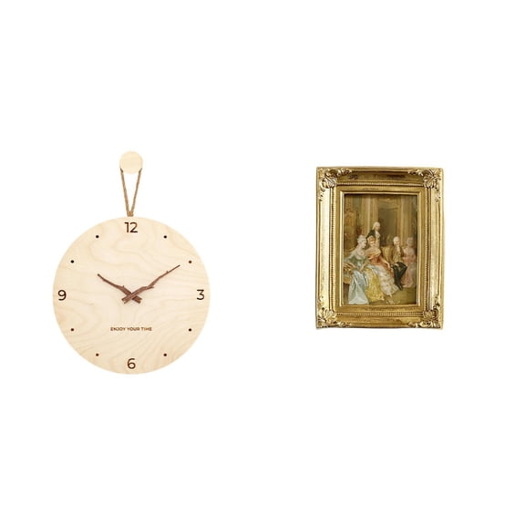 Wall Clock Wooden Photo Frame Card Display Glass Front Quiet Function for Bedroom Home Office Decoration