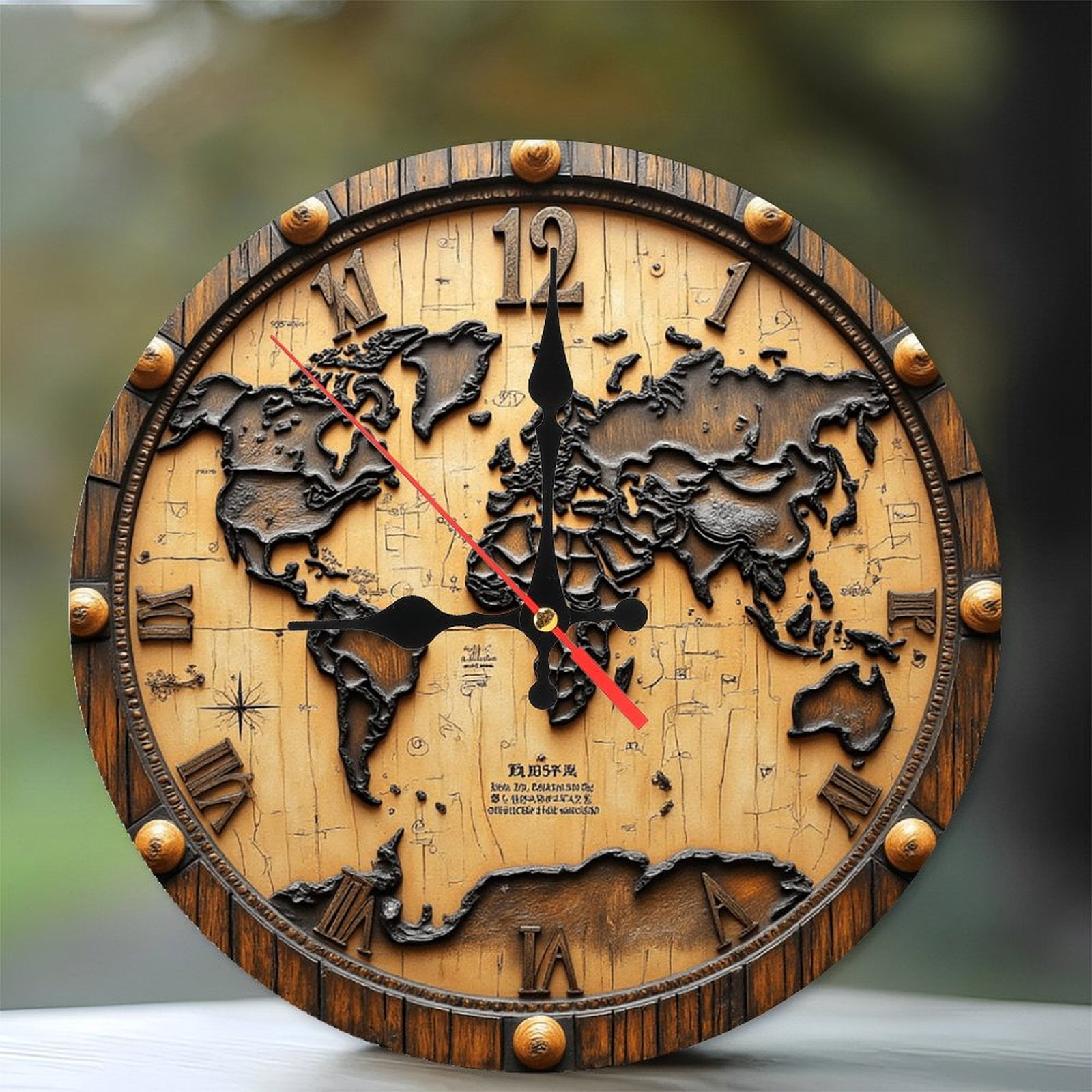 Wall Clock World Map Art Wooden Design 10-Inch Silent Wooden Wall Clock ...