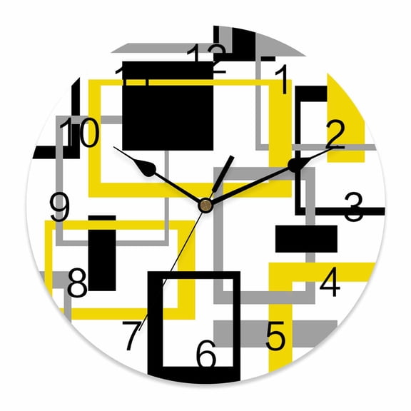 Wall Clock Yellow Abstract Lines Clocks PVC Silent Non-Ticking Battery Operated Decorative Modern Art Round Clock for Home Living Room Kitchen Bedroom Office School Wall Decor 10 Inch