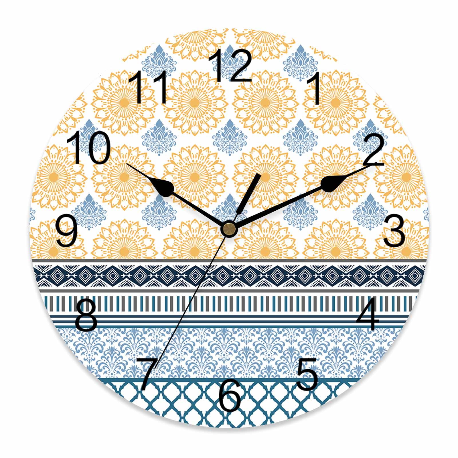 Wall Clock Yellow Blue Bohemian Clocks PVC Silent Non-Ticking Battery ...