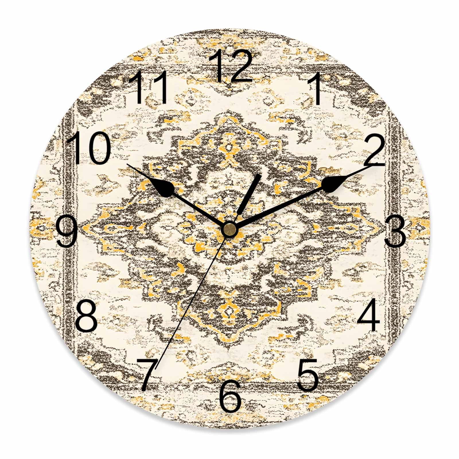 Wall Clock Yellow Boho Clocks PVC Silent Non-Ticking Battery Operated ...