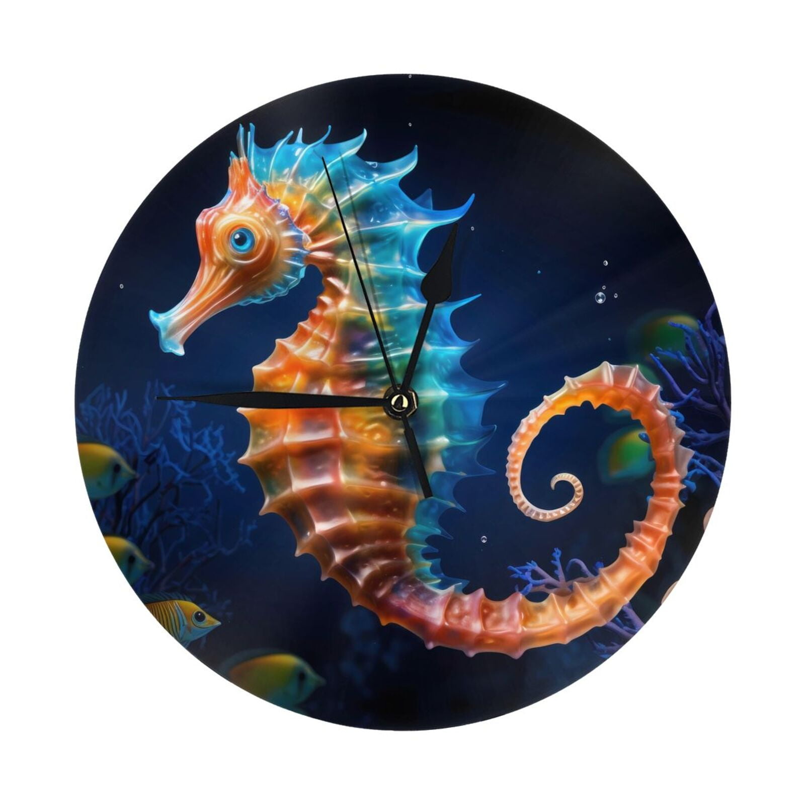 Wall Clock, Yellow Fish Seahorse Wall Clocks Battery Operated Silent ...