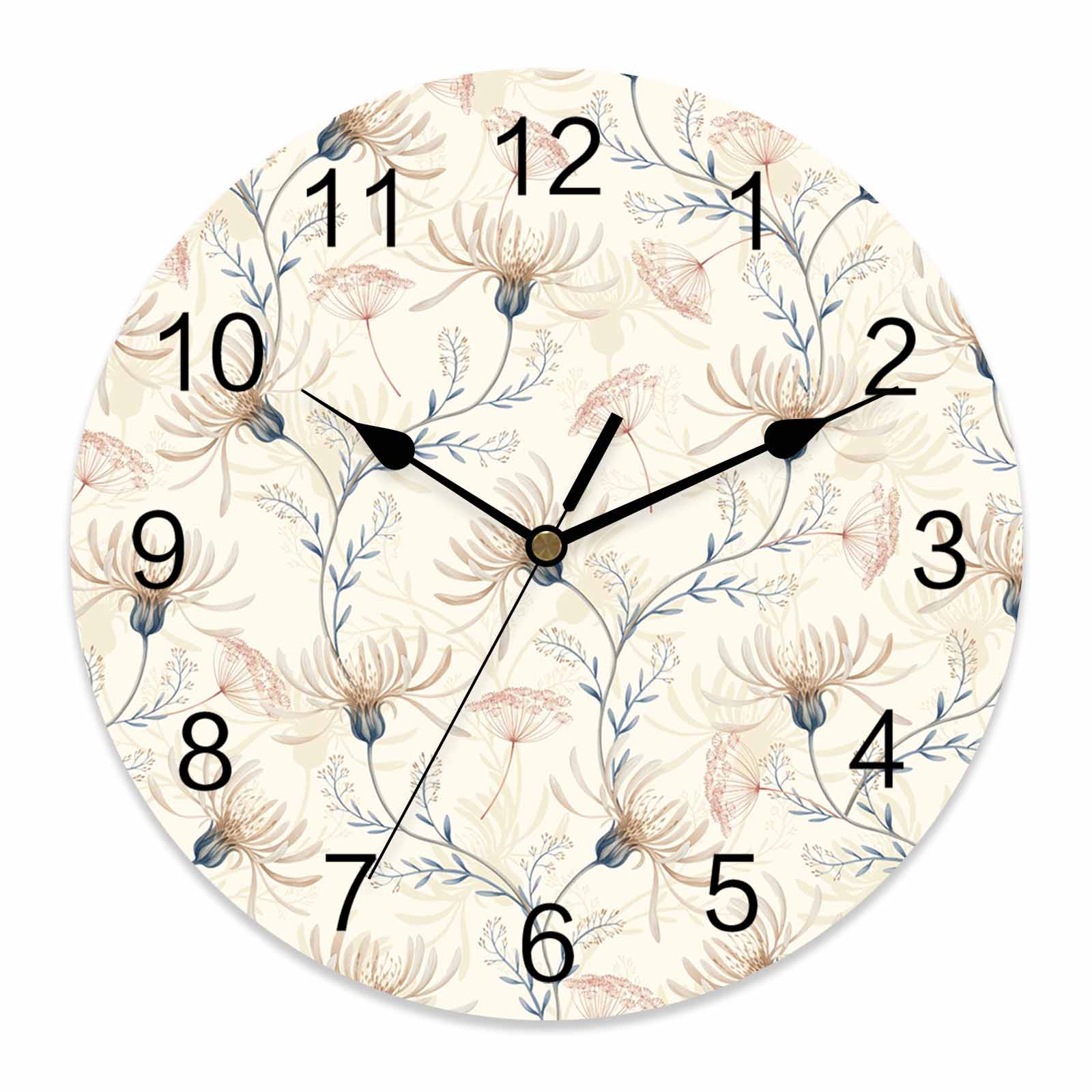 Wall Clock Yellow Flower Clocks PVC Silent Non-Ticking Battery Operated ...