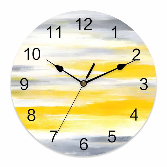 Wall Clock Yellow Grey Paint Clocks PVC Silent Non-Ticking Battery Operated Decorative Abstract Art Texture Round Clock for Home Living Room Kitchen Bedroom Office School Wall Decor 10 Inch