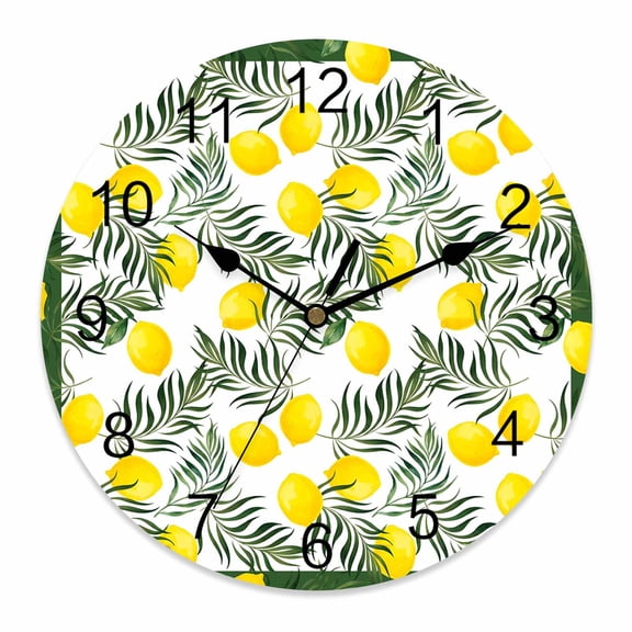 Wall Clock Yellow Lemon Clocks PVC Silent Non-Ticking Battery Operated Decorative Green Leaves Summer Fruit Round Clock for Home Living Room Kitchen Bedroom Office School Wall Decor 12 Inch