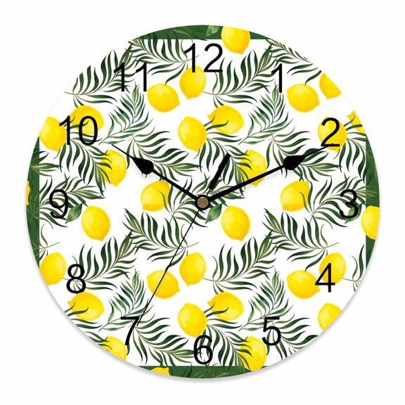 Wall Clock Yellow Lemon Clocks PVC Silent Non-Ticking Battery Operated Decorative Green Leaves Summer Fruit Round Clock for Home Living Room Kitchen Bedroom Office School Wall Decor 14 Inch