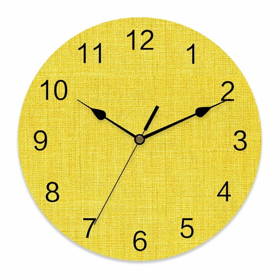 Wall Clock Yellow Linen Texture Clocks PVC Silent Non-Ticking Battery Operated Decorative Farmhouse Solid Color Round Clock for Home Living Room Kitchen Bedroom Office School Wall Decor 10 Inch