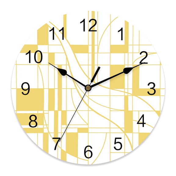 Wall Clock Yellow Lines Grid Clocks PVC Silent Non-Ticking Battery Operated Geometric Curving Fluid Ribbons Round Clock for Home Living Room Kitchen Bedroom Office School Wall Decor 10 Inch