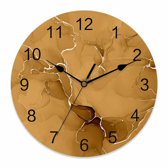 Wall Clock Yellow Marble Clocks PVC Silent Non-Ticking Battery Operated Decorative Abstract Art Lines Round Clock for Home Living Room Kitchen Bedroom Office School Wall Decor 10 Inch