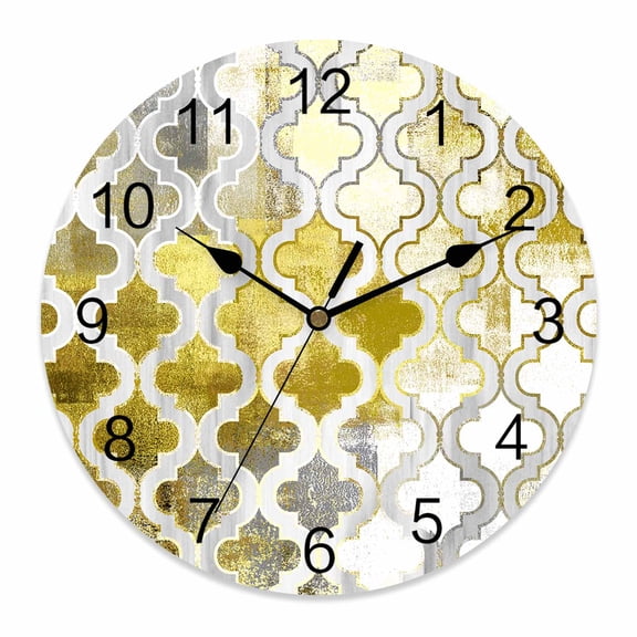 Wall Clock Yellow Morocco Pattern Clocks PVC Silent Non-Ticking Battery Operated Decorative Abstract Graffiti Art Round Clock for Home Living Room Kitchen Bedroom Office School Wall Decor 10 Inch