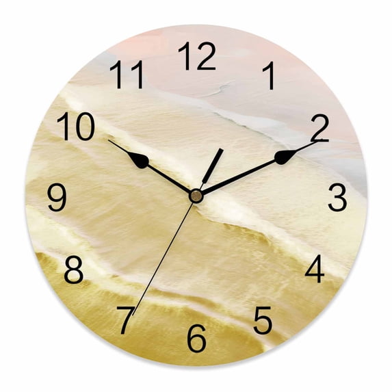 Wall Clock Yellow Ocean Waves Clocks PVC Silent Non-Ticking Battery Operated Decorative Ombre Beach Spray Round Clock for Home Living Room Kitchen Bedroom Office School Wall Decor 14 Inch